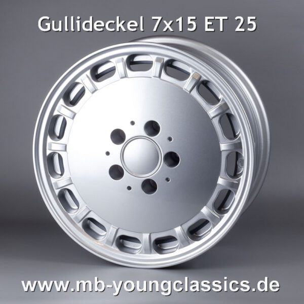 4 pcs Gullideckel manholecover rims 7x15 ET 25 for Mercedes W126, W116, W115, W114, W123, W124, W108, W201, R107