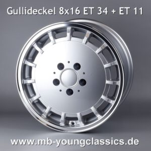 4 pcs Gullideckel rims 8x17 ET 11 and 34 diamond cut for the Mercedes R129 and 500E W124