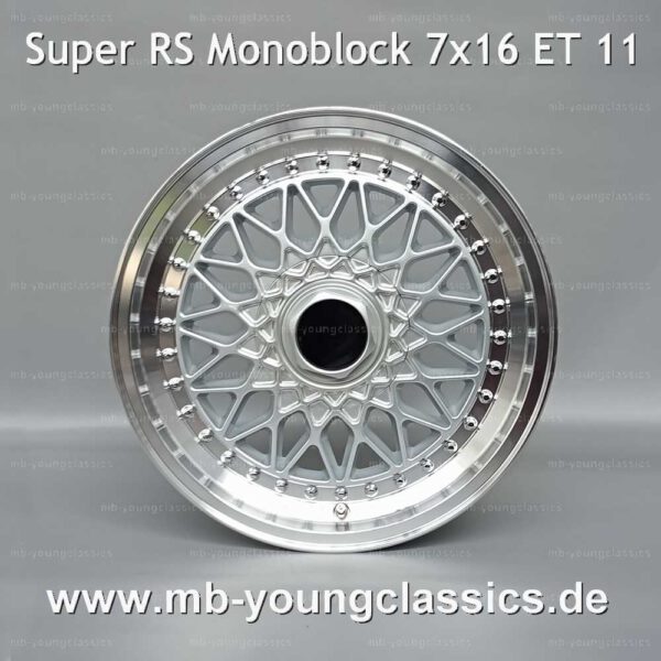 4 pcs  Super RS Mesh 7x16 ET 11 silver/diamond cut monoblock in split rim look for Mercedes R107, W108, W109, W110, W111, W112, W113, W114, W115, W116, W123, W126 - Image 3