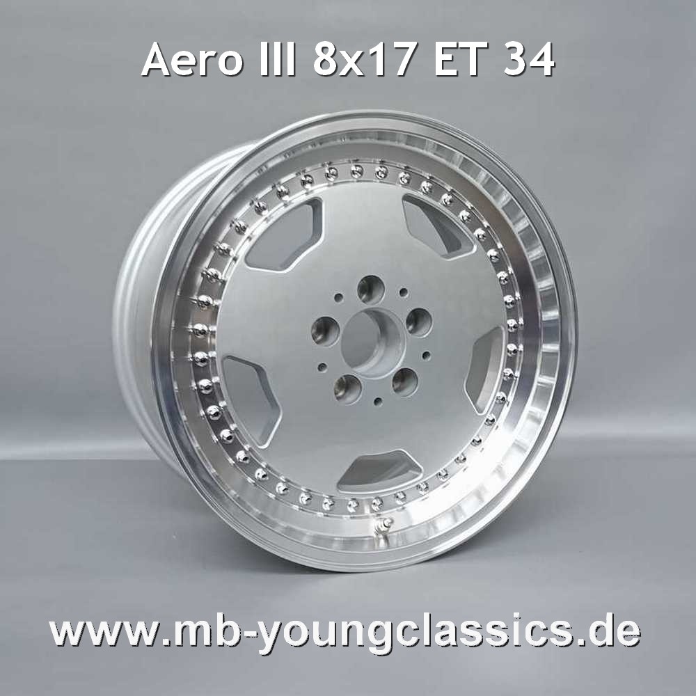 4 pcs Aero III 8x17 ET 34 diamond cut Monoblock for Mercedes AMG W124 W140 W201 R129 W202 - W212 series